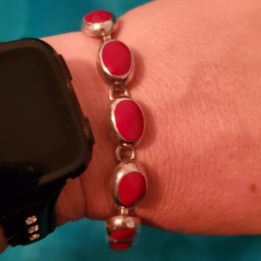 Coral Native American Link Bracelet